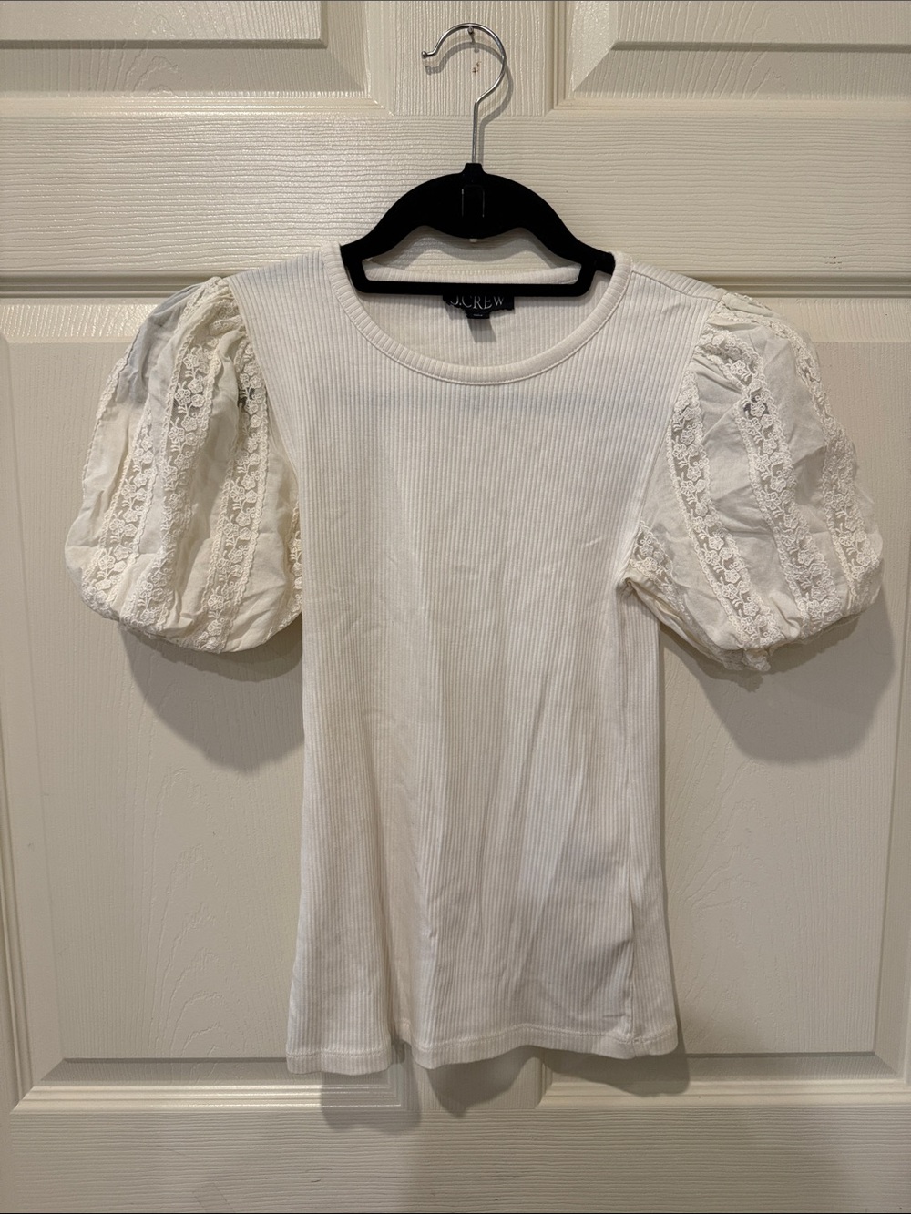 J Crew ivory lace puff sleeve top, XXS